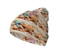 YUBVCF Shells On The Beach Bonnet tricoté unisexe en tricot chaud chapeaux d'hiver tendance doux à revers pour homme et femme Noir