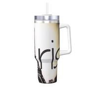 YUBVCF Tower Love Paris Printing Gobelet isotherme à double paroi en acier inoxydable avec poignée et couvercle à paille 2 en 1 - 1200 ml