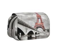 YUBVCF Tower Paris Trousse à stylos double couche à clapet pour garçons et filles, étui de transport durable avec fermeture éclair pour l'école, Noir , Taille unique, Organiseur de sac