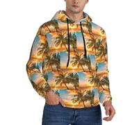 YUBVCF Tropical Beach Palm Tree Sunset Printed Men's Long Sleeve Hoodie Casual Drawstring Sweatshirt Tops Pullover Print Graphic Hoodie, Noir , XXL