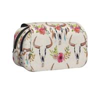 YUBVCF Trousse à stylos à double couche avec fermeture éclair pour garçons et filles, motif tête de mort de taureau coureur, Noir , Taille unique, Organiseur de sac