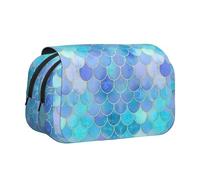 YUBVCF Trousse à stylos double couche à clapet avec motif écailles de sirène dorée pour garçons et filles, étui de transport durable avec fermeture éclair pour l'école, Noir , Taille unique