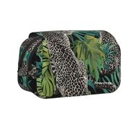 YUBVCF Trousse à stylos double couche à clapet avec motif léopard et feuille de palmier pour garçons et filles, étui de transport durable avec fermeture éclair pour l'école, Noir , Taille unique