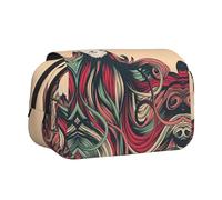 YUBVCF Trousse à stylos double couche à clapet pour femme avec longs cheveux colorés à suspendre à l'envers pour garçons et filles, étui de transport durable avec fermeture éclair pour l'école, Noir