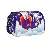 YUBVCF Univers Astronaute Rocket Galaxy Impression Double Couche Étui à Stylo Clamshell pour garçons et filles, étui de transport durable avec fermeture éclair pour l'école, Noir , Taille unique