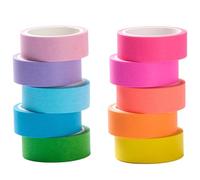 YUBX 10 rouleaux Arc-en-ciel Washi Tape Set Masking Tape Couleurs unies fluorescentes Ruban adhesif decoratif pour Scrapbooking Artisanat de Bricolage 15MM de large