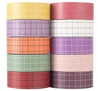 YUBX 10 Rouleaux Vintage Washi Tape Set 15mm Large Grille Masquage Rubans Décoratifs pour Bullet Journals, Planificateurs, Scrapbooking, Emballage Cadeau, Bricolage (Tulipe)