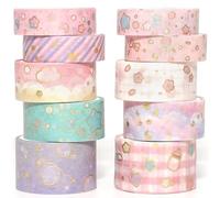 YUBX 10 Rouleaux Washi Tape Ruban Adhésif Papier Décoratif Masking Tape Washi créatif en feuille d'or pour Scrapbooking Artisanat de Bricolage (Cute Sweety)