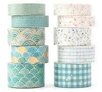 YUBX 10 Rouleaux Washi Tape Ruban Adhésif Papier Décoratif Masking Tape Washi créatif en feuille d'or pour Scrapbooking Artisanat de Bricolage (bleu bronzé)