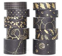 YUBX 10 Rouleaux Washi Tape Ruban Adhésif Papier Décoratif Masking Tape Washi créatif en feuille d'or pour Scrapbooking Artisanat de Bricolage (doré foncé)
