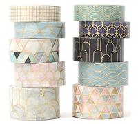 YUBX 10 Rouleaux Washi Tape Ruban Adhésif Papier Décoratif Masking Tape Washi créatif en feuille d'or pour Scrapbooking Artisanat de Bricolage (commande géométrique)