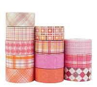 YUBX 12 Rouleaux Grille Washi Tape Ruban Adhésif Papier Décoratif Masking Tape pour Scrapbooking Artisanat de Bricolage (rose)