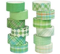 YUBX 12 Rouleaux Grille Washi Tape Ruban Adhésif Papier Décoratif Masking Tape pour Scrapbooking Artisanat de (vert)