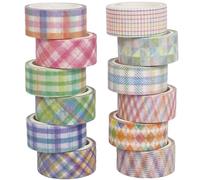 YUBX 12 Rouleaux Grille Washi Tape Ruban Adhésif Papier Décoratif Masking Tape pour Scrapbooking Artisanat de Bricolage (coloré)