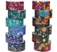 YUBX 12 Rouleaux Noël Washi Tape Set Hiver Feuille d’or argentée Masking Tape Ruban adhesif decoratif pour Scrapbooking Artisanat de Bricolage (X'mas Winter)