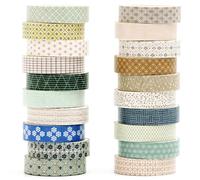 YUBX 20 rouleaux Motifs de base Washi Tape Set Ruban Adhésif Papier Motifs Élégance géométrique Décoratif Maigre Masking Tape pour Scrapbooking Artisanat de Bricolage (1 bleu brumeux)