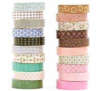 YUBX 20 rouleaux Motifs de base Washi Tape Set Ruban Adhésif Papier Motifs Élégance géométrique Décoratif Maigre Masking Tape pour Scrapbooking Artisanat de Bricolage (3 tons bijou)