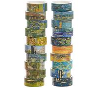 YUBX 20 rouleaux Paysage Washi Tape Set, Feuille d’or Ruban Adhésif Peinture à l’huile Décoratif Masking Tapes pour Arts, Bullet Journal, Scrapbooking, Bricolage, Emballage