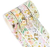 YUBX 4 Rouleaux Washi Tape Ruban Adhésif Papier Décoratif Masking Tape pour Scrapbooking Artisanat de Bricolage (Floral Gold)