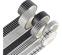 YUBX 6 Rouleau Washi Tape Ruban Adhésif Papier Décoratif Masking Tape pour Scrapbooking Artisanat de Bricolage (Black Plaid)