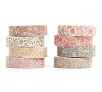 YUBX 8 rouleaux Maigre Washi Tape Set, Ruban Vintage Adhésif Décoratif Masking Tapes pour Arts, Bullet Journal, Scrapbooking, Bricolage, Emballage (Little Flowers)