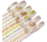 YUBX Maigre Or Washi Tape Set Masking Tape Ruban adhesif decoratif pour Scrapbooking Artisanat de Bricolage 8MM de large (thème de fête)