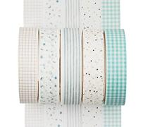 YUBX Maigre Washi Tape Set Masking Tape 5 rouleaux Ruban adhesif decoratif pour Scrapbooking Artisanat de Bricolage 10MM de large (Cyan Dew)