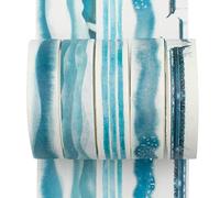 YUBX Maigre Washi Tape Set Masking Tape 5 rouleaux Ruban adhesif decoratif pour Scrapbooking Artisanat de Bricolage 10MM de large (Ink Blue)