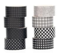 YUBX Noir Grille Washi Tape Set 8 Rouleaux Masking Tape Tissu écossais Ruban adhesif decoratif pour Scrapbooking Artisanat de Bricolage