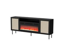 Yucca Commode 202 cm avec cheminée électrique Noir mat/Calabria, 2 portes, 4 étagères fermées, 1 étagère ouverte, commode pour le salon, la chambre à coucher, grande capacité