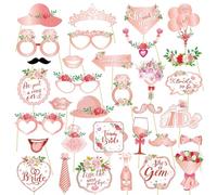 Yuccer 33 Pièces Accessoires Photobooth EVJF Or Rose Team Bride Selfie Props Photobooth Mariage pour Fête de Mariage Enterrement de Vie de Jeune Fille