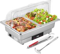 YUCHENGTECH Chauffe Plat Buffet Électrique 9L Chauffe Plat Buffet INOX Chafing Dish Électrique Professionnel avec Réglage de la Température et Couvercle Transparent