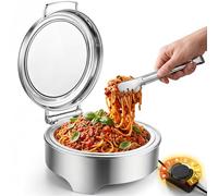 YUCHENGTECH Chauffe Plat Buffet Rond Électrique 6L Chauffe Plat Buffet INOX Chafing Dish Électrique Professionnel avec Température Réglable et Couvercle en Verre