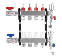 YUCHENGTECH Collecteur Plancher Chauffage en Acier Inoxydable pour 4 Circuits avec Eurocône 3/4"(16x2mm) Distributeur Circuit Chauffage avec Débitmètres, Purgeur d'air Automatique et Vannes à Bille 1"
