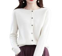 YuchiFa Cardigan en Cachemire pour Femme, Cardigan à Manches Longues avec Boutons sur Le Devant, Pull élastique en Tricot Doux et Chaud, Pull en Cachemire (Blanc,Grand)