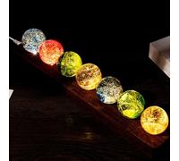 YuchiFa - Ensemble de 7 boules de cristal LED, couleurs arc-en-ciel, support en bois, ornement de chakra en cristal, veilleuse pour méditation nocturne