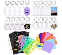 YuChiSX 20 Pcs Porte-Clés Photo, Porte Cle Transparent Vierge en Acrylique DIY Porte-Clés Personnalisé, Kits de Porte-Clés à Gratter, Concevez Votre Propre Badge pour Les Fournitures d'artisanat