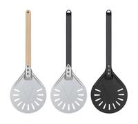 YUCHUANGYE Pelle à pizza - 1 petite pelle à pizza ronde et courte - Manche en bois antidérapant - Pelle à pizza perforée en aluminium (20,3 cm, 58 cm)