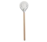 YUCHUANGYE Petite pelle à pizza ronde et courte avec poignée en bois antidérapante de 22,9 cm - Pelle à pizza perforée en aluminium (A1, 8)