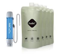 Yuclet Système de filtration d'eau avec quatre poches compressibles de 963,9 g et paille filtrante de 0,1 micron, purificateur d'eau portable de survie pour randonnée, camping, randonnée et