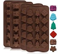 YuCool 4 moules à chocolat de Noël en silicone pour chocolat de Noël, muffins, bonbons, cupcakes, fondant,.Père Noël, sapins de Noël