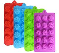 YuCool 4 Pièces moules en silicone en forme de fleur, Moules à Chocolat en Silicone, DIY Moule Forme en Silicone pour chocolats, bonbons, glaçons, gelées, savon fait main et bombes de bain