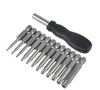 YuCool Lot de 12 embouts de tournevis à tête Torx 6,35 mm avec tige hexagonale T5-T40 S2 en acier de sécurité inviolable 6 points avec 1 poignée