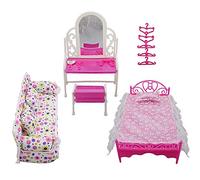 Yudanny 8 Pièces/Ensemble Accessoires de Meubles de Princesse Ensemble de Commode-Cadeau + Ensemble de Canapé + Ensemble de Lit + Cintres pour Poupée Barbie de Chambre à Coucher
