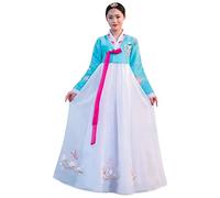 YUDATPG Hanbok Robe traditionnelle coréenne à manches longues pour femme - Costume traditionnel coréen pour mariage, danse, cosplay, Halloween (bleu et blanc, taille M)