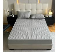 YUDEYU Couche matelassée Draps Housses Tissu en Coton Brut Couverture de Couvre-lit protège-Matelas Contient des Fibres végétales à Base de Plantes Bon pour Dormir(Light Grey,80x200 cm+30cm)