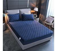 YUDEYU Draps-Housses matelassés Tissu Velours Cristal Doux protège-Matelas Lit Double Simple Superpositions de surmatelas(Blue,90x190cm/High 10-30cm)