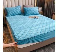 YUDEYU Draps-Housses matelassés Tissu Velours Cristal Doux protège-Matelas Lit Double Simple Superpositions de surmatelas(Lake Blue,120x190cm/High 10-30cm)
