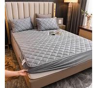 YUDEYU Draps-Housses matelassés Tissu Velours Cristal Doux protège-Matelas Lit Double Simple Superpositions de surmatelas(Gray,150x190cm/High 10-30cm)