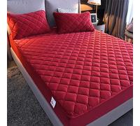 YUDEYU Draps-Housses matelassés Tissu Velours Cristal Doux protège-Matelas Lit Double Simple Superpositions de surmatelas(Red,140x200cm/High 10-30cm)